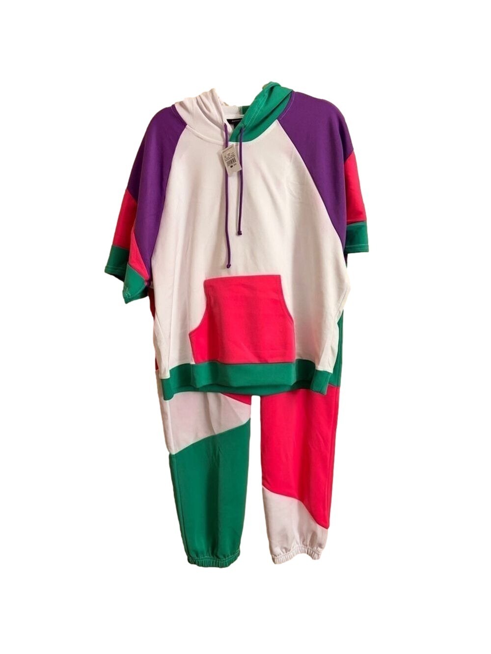 ASHLEY STEWART Sport Color Block Short Sleeve Hoodie& Sweats Set Size 18-20 NWT